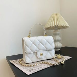 Embroidered Rhombus PU Leather Chain Messenger Bag