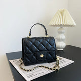 Embroidered Rhombus PU Leather Chain Messenger Bag