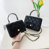Embroidered Rhombus PU Leather Chain Messenger Bag