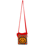 Vintage Knitted Chequer Plaid Smiley Face Pouch Bag