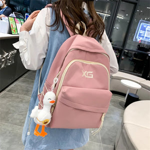 Girls Nylon Travel Backpack, Preppy Letters Embroidery Schoolbag