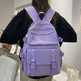 Female Buckle Travel Backpack Solid Waterproof Nylon School Bag