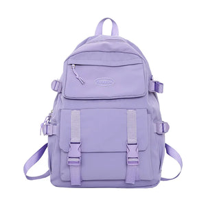 Female Buckle Travel Backpack Solid Waterproof Nylon School Bag