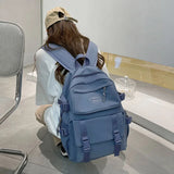 Female Buckle Travel Backpack Solid Waterproof Nylon School Bag