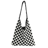 Vintage Chessboard Plaid Woolen Handbag Lady Strips Big Capacity Shoulder Bag