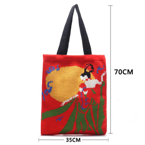 Knitting Shoulder Bags Women Casual Chinese Style Crochet Woolen Shopper Top-han