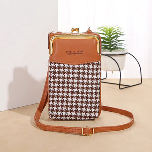 Women Leather Shoulder Bag Lozenge Pattern Messenger Bag Multi-function Purse
