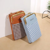 Women Leather Shoulder Bag Lozenge Pattern Messenger Bag Multi-function Purse