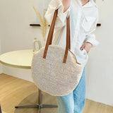 Women Straw Woven Shoulder Bag Large Capacity Casual Lady Tote