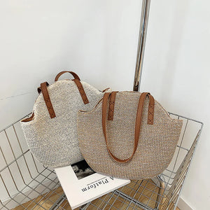 Women Straw Woven Shoulder Bag Large Capacity Casual Lady Tote