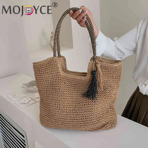 Women's Straw Tassel Shoulder Bag Large Capacity Beach Travel Handbag