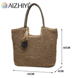 Women's Straw Tassel Shoulder Bag Beach Travel Handbag