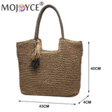 Women's Straw Tassel Shoulder Bag Large Capacity Beach Travel Handbag