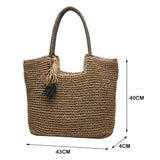 Women's Straw Tassel Shoulder Bag Large Capacity Beach Travel Handbag