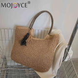 Women's Straw Tassel Shoulder Bag Large Capacity Beach Travel Handbag