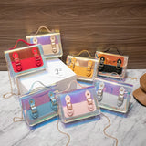 Female Laser Crossbody Bag Chain Bag Transparent PU Leather Mini Shoulder