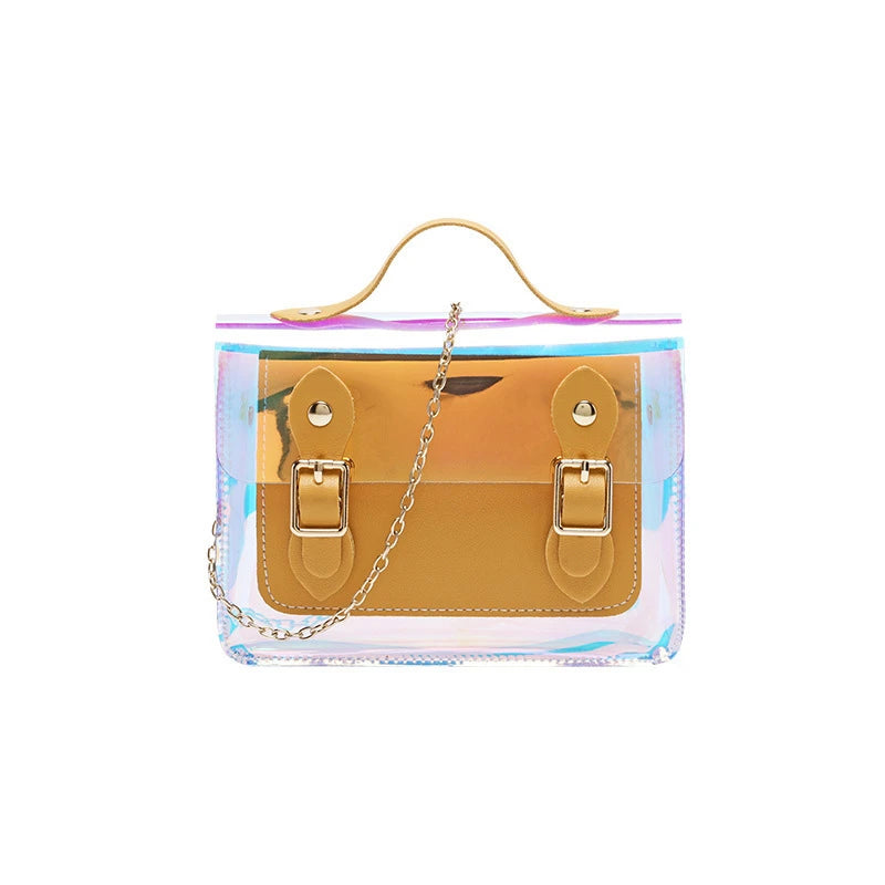 Female Laser Crossbody Bag Chain Bag Transparent PU Leather Mini Shoulder