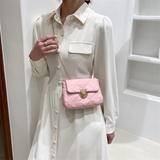 Women's Lingge Chain Messenger Bag PU Leather Crossbody Solid Casual Style
