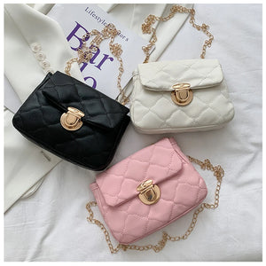 Women's Lingge Chain Messenger Bag PU Leather Crossbody Solid Casual Style