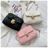 Women's Lingge Chain Messenger Bag PU Leather Crossbody Solid Casual Style