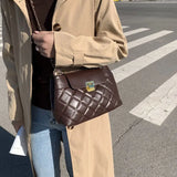 Brown Quilted Chain Shoulder Bag Retro Leather Crossbody Bags