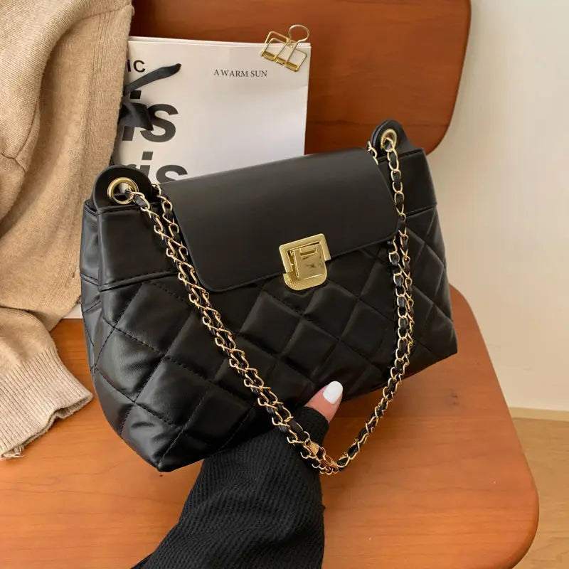 Brown Quilted Chain Shoulder Bag Retro Leather Crossbody Bags