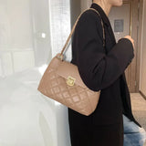 Brown Quilted Chain Shoulder Bag Retro Leather Crossbody Bags
