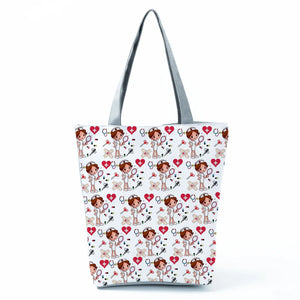 Female Nurse Printed Shopping Bag Love Eco Reusable Shoulder