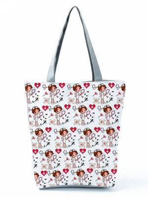 Female Nurse Printed Shopping Bag Love Eco Reusable Shoulder