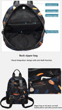 Women's Waterproof Feather Print Backpack Large Capacity Schoolbag