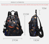 Women's Waterproof Feather Print Backpack Large Capacity Schoolbag
