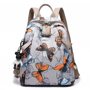 Women's Waterproof Feather Print Backpack Large Capacity Schoolbag