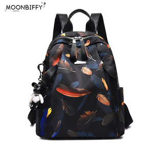 Waterproof Feather Print Backpack Large Capacity