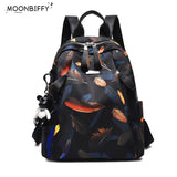 Waterproof Feather Print Backpack Large Capacity