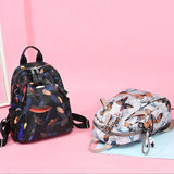 Waterproof Feather Print Backpack Large Capacity