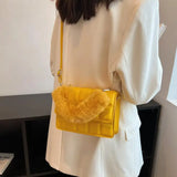 Female PU Leather Checkered Shoulder Bag Flip Plush Handle Mini Handle Bag