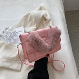 Female PU Leather Checkered Shoulder Bag Flip Plush Handle Mini Handle Bag