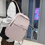 Female Nylon Laptop Backpack Shoulder Bag Preppy Style Solid Girls Bookbag