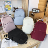 Female Nylon Laptop Backpack Shoulder Bag Preppy Style Solid Girls Bookbag