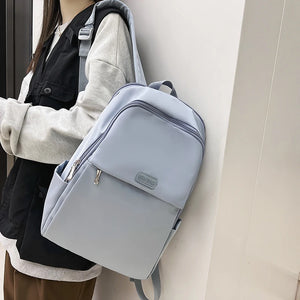 Female Nylon Laptop Backpack Shoulder Bag Preppy Style Solid Girls Bookbag