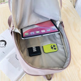 Female Nylon Laptop Backpack Shoulder Bag Preppy Style Solid Girls Bookbag