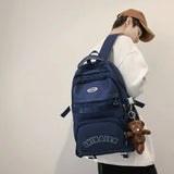 Female Nylon Laptop Backpack Preppy Style Solid Backpacks for Girls
