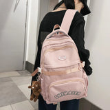 Female Nylon Laptop Backpack Preppy Style Solid Backpacks for Girls