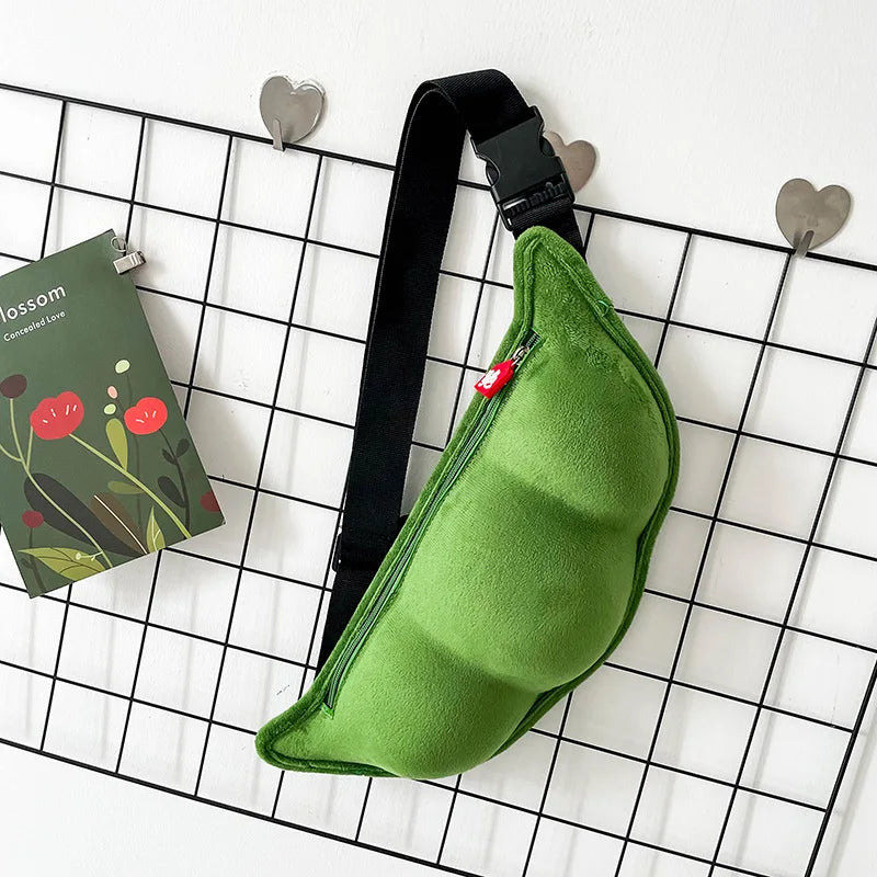 Edamame Shape Messenger Bag Soft Plush Shoulder Bag Funny Chest Bag Female