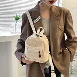 Female Preppy Style Casual Rucksack Lamb Wool Backpack