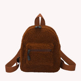 Female Preppy Style Lamb Wool Backpack Women Winter Solid Mini Rucksacks