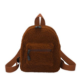 Female Preppy Style Lamb Wool Backpack Women Winter Solid Mini Rucksacks