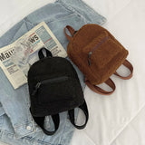Female Preppy Style Lamb Wool Backpack Women Winter Solid Mini Rucksacks
