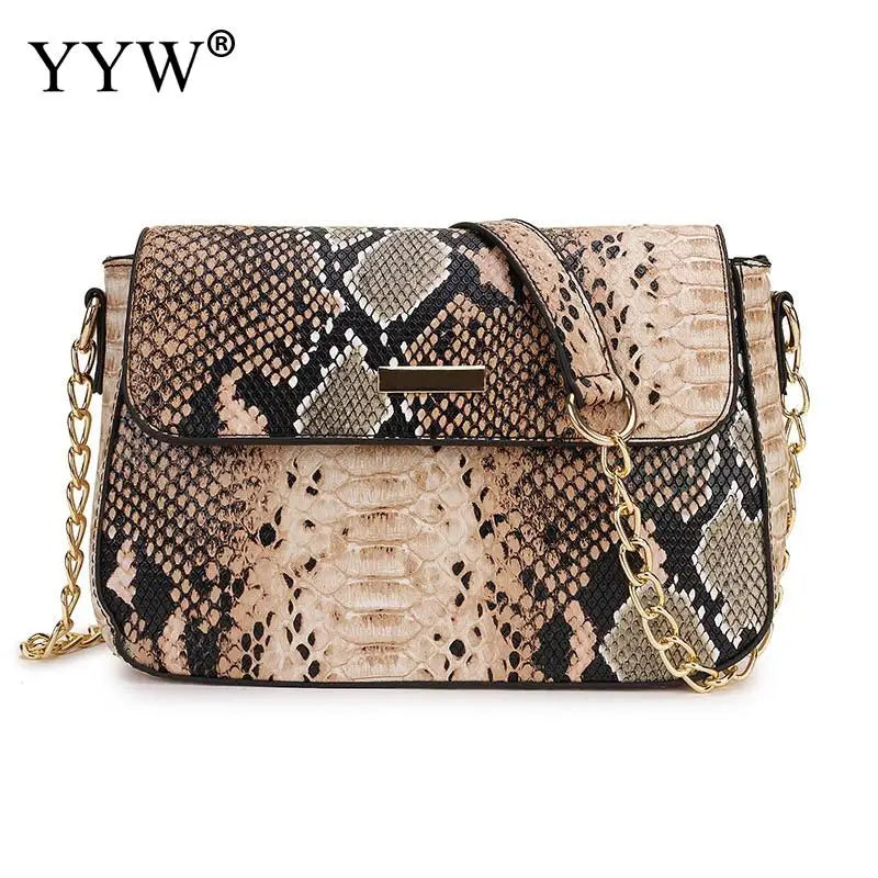 Women's Snake Print Crossbody Bag Square Messenger Purse with Chain