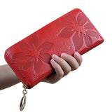 Women Leather Wallet Zip Flower Lady Long Purse Handbag